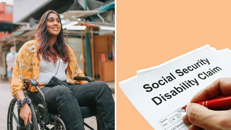 Split Screen: Woman in wheelchair and SSDI paperwork